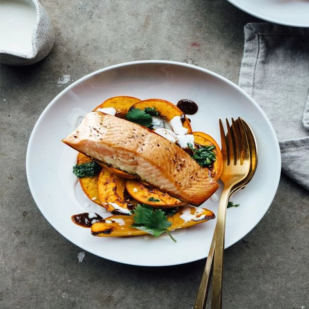 Salmon and Roasted pumpkin with garlic honey butter sauce (400g)