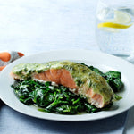 Keto salmon with pesto and spinach